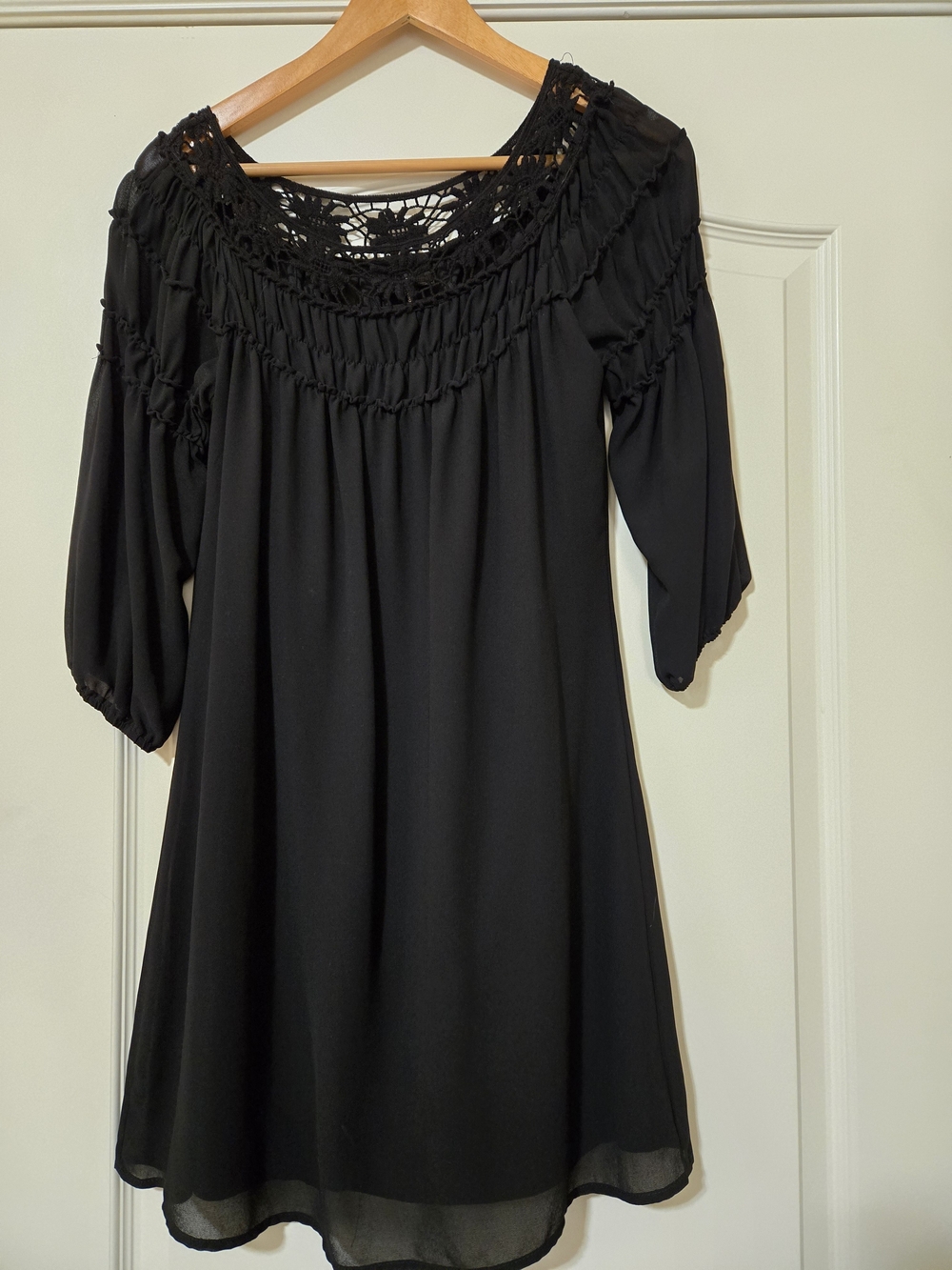 HeartSoul Black Crochet-Yoke Midi Dress
